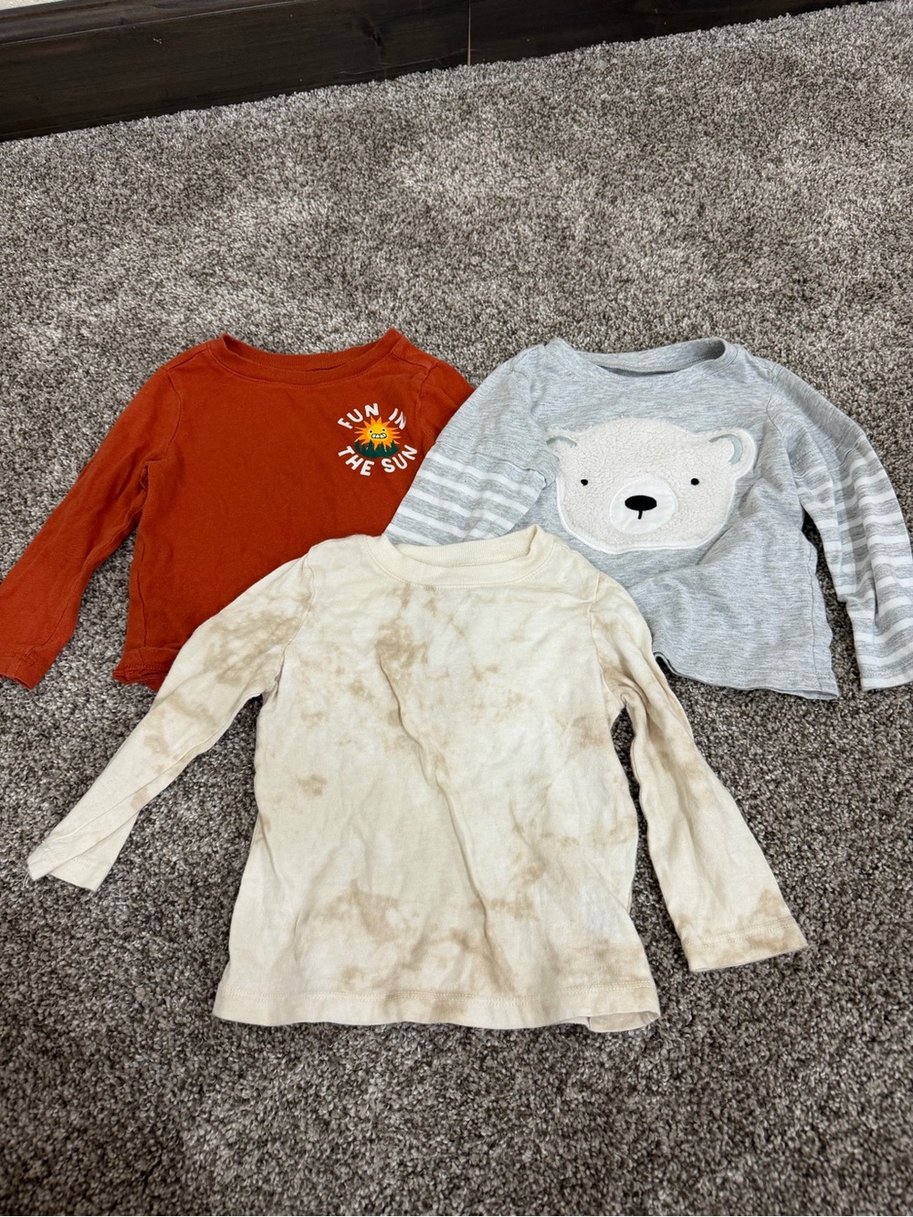 Kids Long-Sleeve Top Trio - Rust Orange, Light Gray, Cream